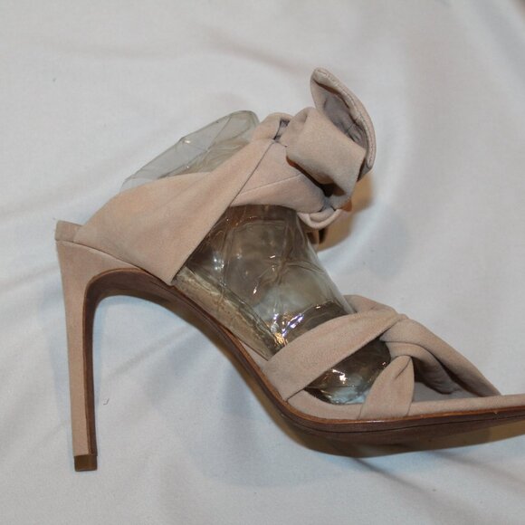 NEW BCBGMAXAZARIA $298 WOMEN'S SUEDE ANKLE TIE EMMA SANDALS BEIGE - Picture 2 of 5